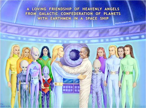 Heavenly angels of the galactic confederation inside a space ship