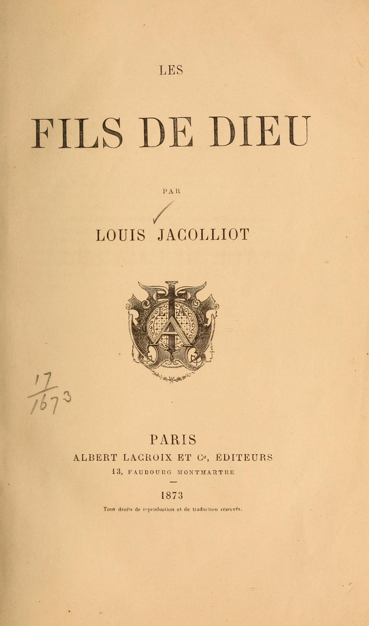 Title page of Les Fils de Dieu by Louis Jacolliot, 1873